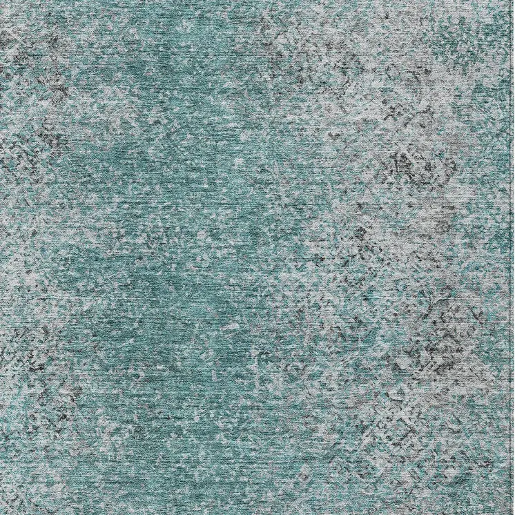 8' X 10' Teal Blue Gray And Charcoal Oriental Washable Indoor Outdoor Area Rug
