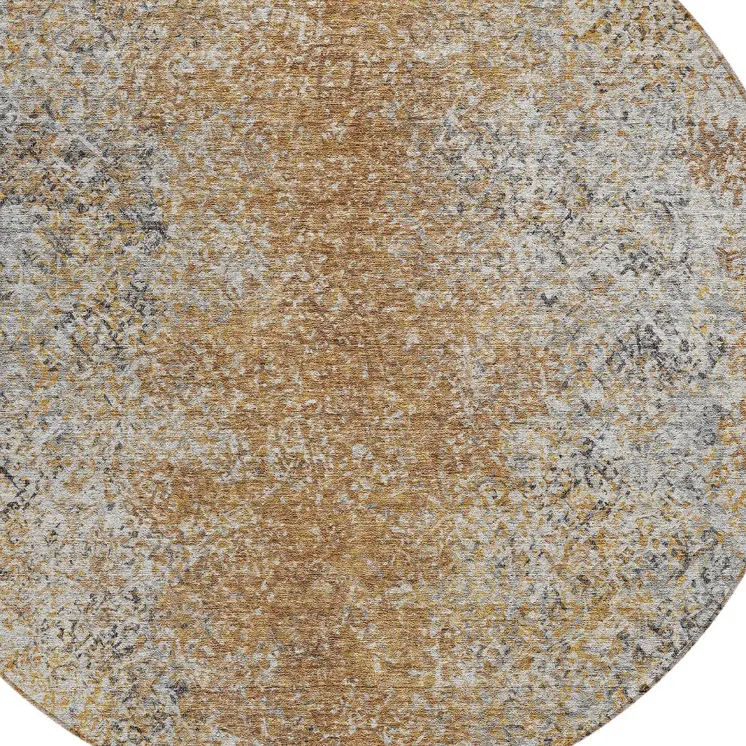 8' Terra Cotta Silver And Charcoal Round Oriental Washable Indoor Outdoor Area Rug
