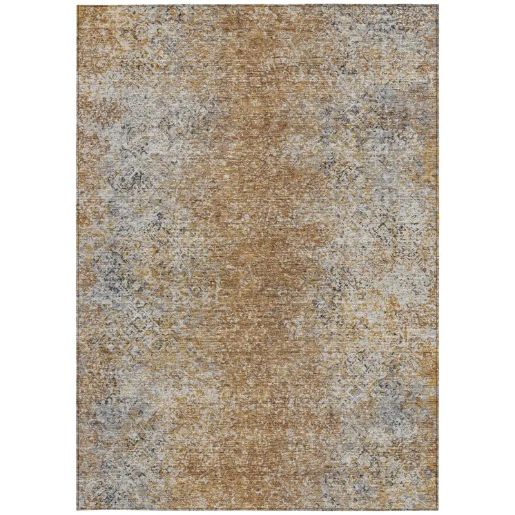 8' X 10' Terra Cotta Silver And Charcoal Oriental Washable Indoor Outdoor Area Rug
