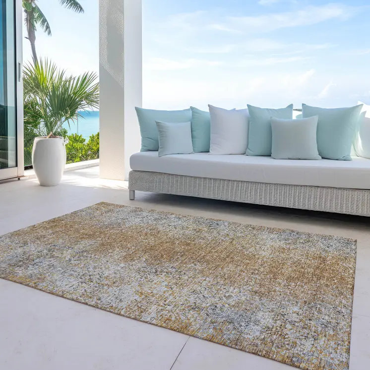 8' X 10' Terra Cotta Silver And Charcoal Oriental Washable Indoor Outdoor Area Rug