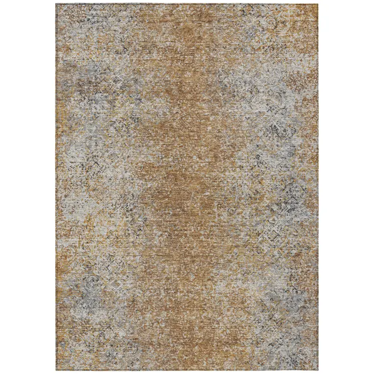 8' X 10' Terra Cotta Silver And Charcoal Oriental Washable Indoor Outdoor Area Rug