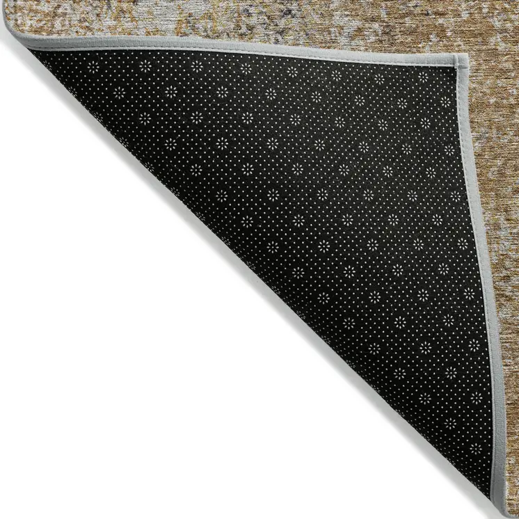 8' X 10' Terra Cotta Silver And Charcoal Oriental Washable Indoor Outdoor Area Rug