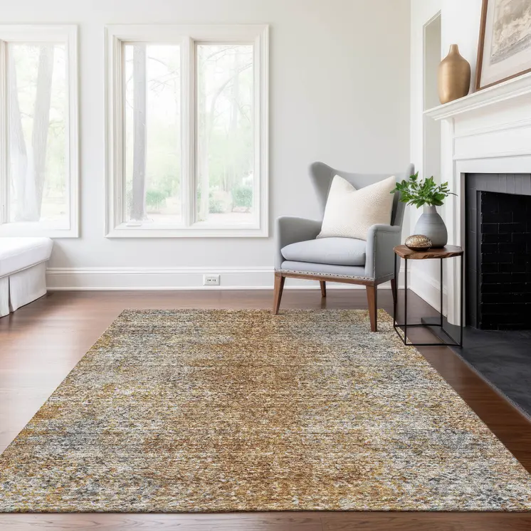 8' X 10' Terra Cotta Silver And Charcoal Oriental Washable Indoor Outdoor Area Rug