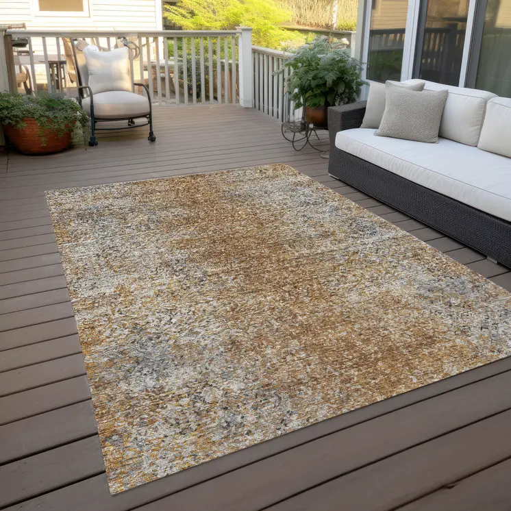 8' X 10' Terra Cotta Silver And Charcoal Oriental Washable Indoor Outdoor Area Rug
