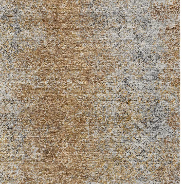 9' X 12' Terra Cotta Silver And Charcoal Oriental Washable Indoor Outdoor Area Rug