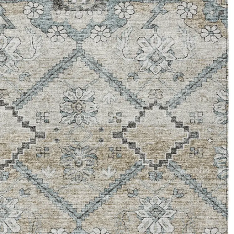 5' X 8' Beige Taupe And Tan Floral Washable Indoor Outdoor Area Rug