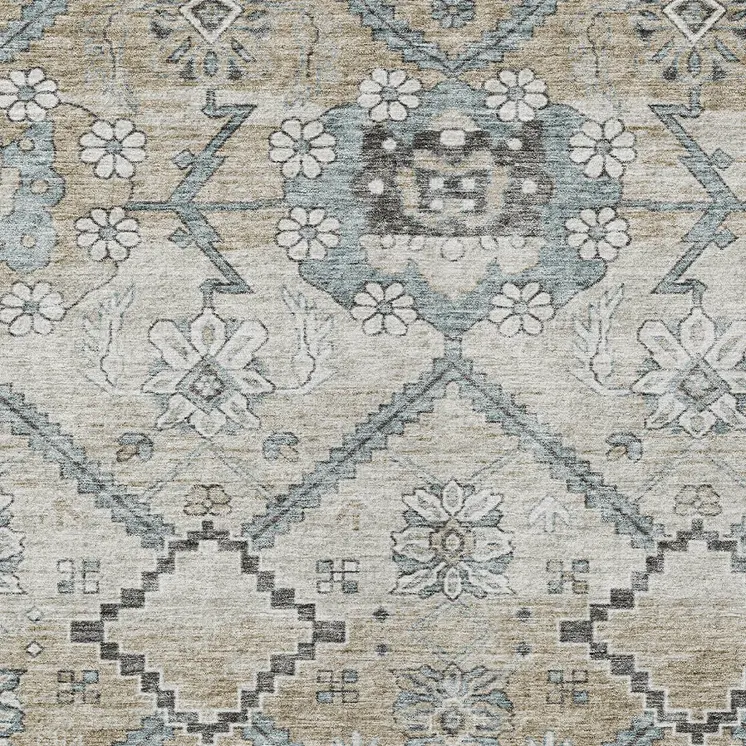 8' X 10' Beige Taupe And Tan Floral Washable Indoor Outdoor Area Rug