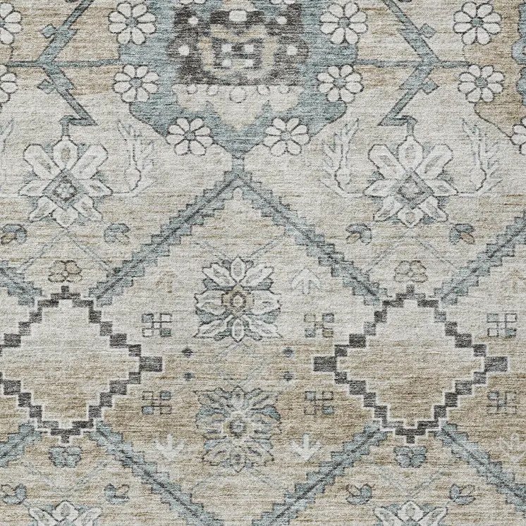 9' X 12' Beige Taupe And Tan Floral Washable Indoor Outdoor Area Rug