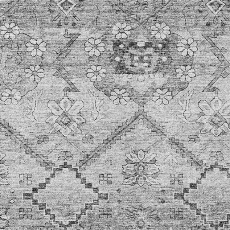 3' X 5' Gray Charcoal And Silver Floral Washable Indoor Outdoor Area Rug