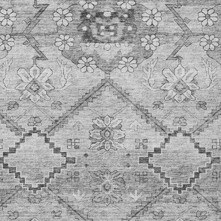 5' X 8' Gray Charcoal And Silver Floral Washable Indoor Outdoor Area Rug