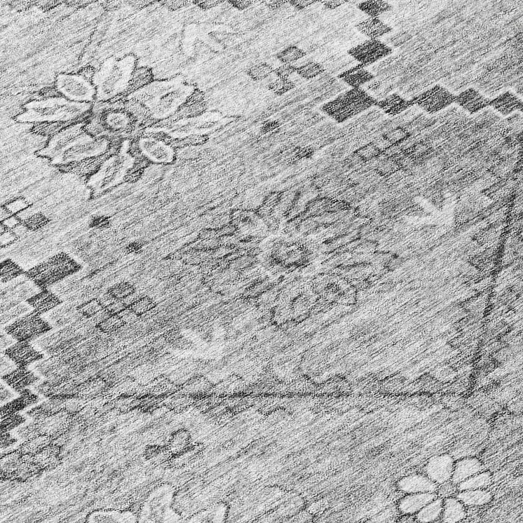 8' Gray Charcoal And Silver Round Floral Washable Indoor Outdoor Area Rug
