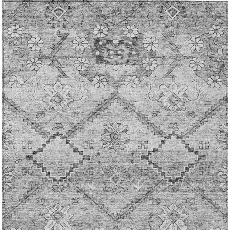 8' X 10' Gray Charcoal And Silver Floral Washable Indoor Outdoor Area Rug