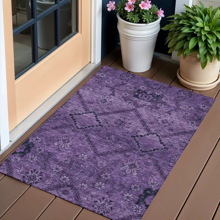 3' X 5' Eggplant Purple And Plum Floral Washable Indoor Outdoor Area Rug