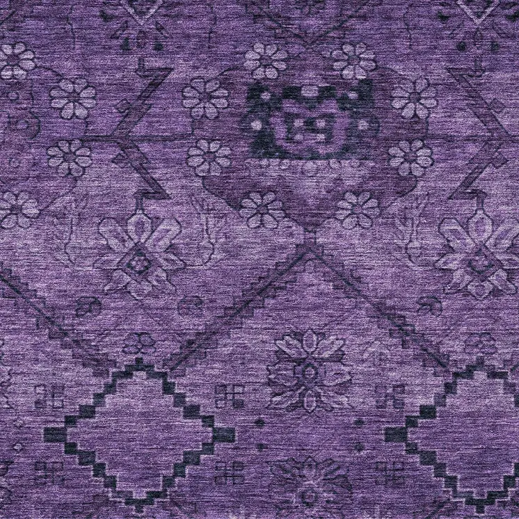 5' X 8' Eggplant Purple And Plum Floral Washable Indoor Outdoor Area Rug