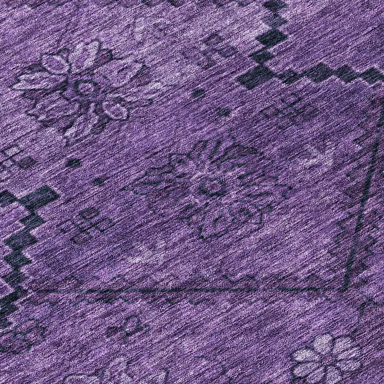8' Eggplant Purple And Plum Round Floral Washable Indoor Outdoor Area Rug