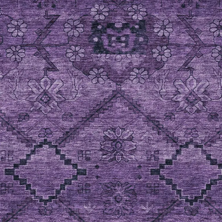 8' X 10' Eggplant Purple And Plum Floral Washable Indoor Outdoor Area Rug