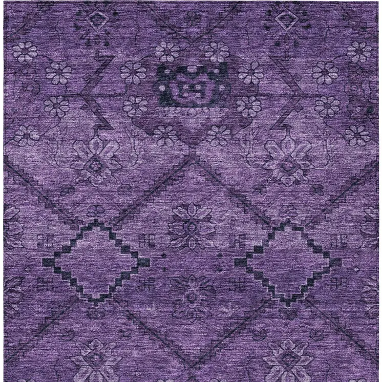9' X 12' Eggplant Purple And Plum Floral Washable Indoor Outdoor Area Rug