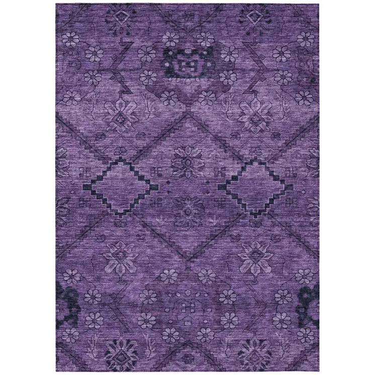 9' X 12' Eggplant Purple And Plum Floral Washable Indoor Outdoor Area Rug
