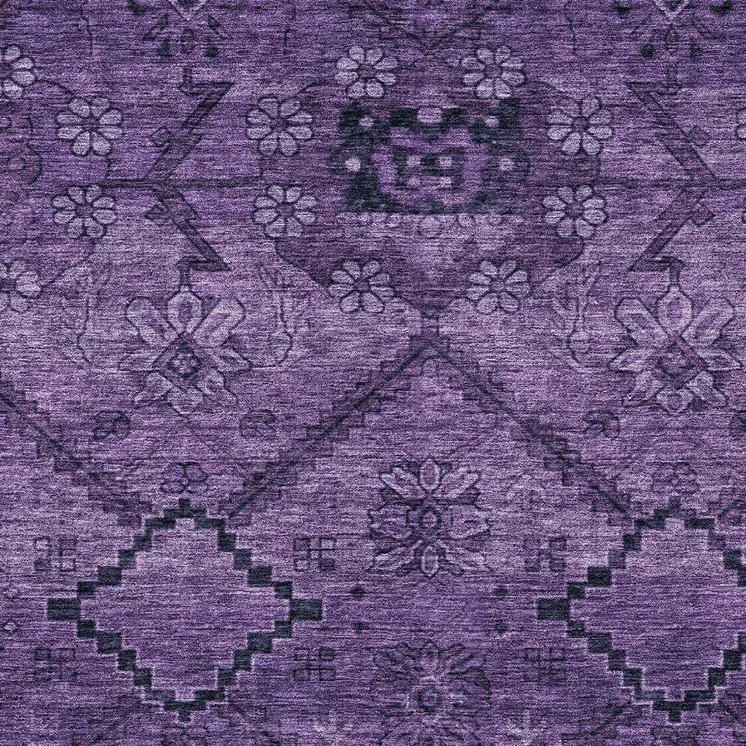 9' X 12' Eggplant Purple And Plum Floral Washable Indoor Outdoor Area Rug