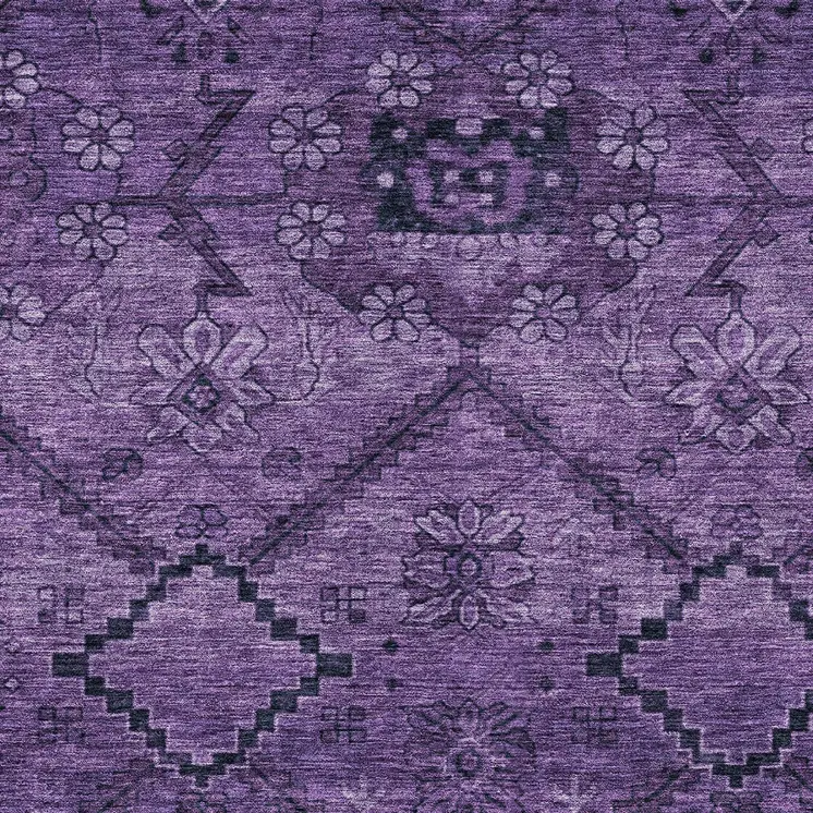10' X 14' Eggplant Purple And Plum Floral Washable Indoor Outdoor Area Rug