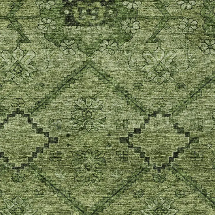 3' X 5' Olive Green Fern Green And Artichoke Green Floral Washable Indoor Outdoor Area Rug