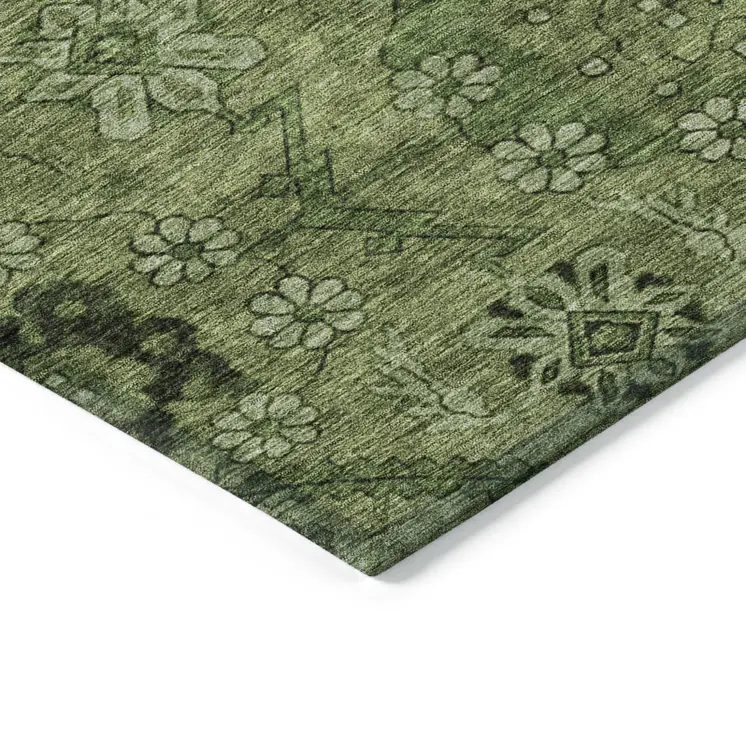 5' X 8' Olive Green Fern Green And Artichoke Green Floral Washable Indoor Outdoor Area Rug