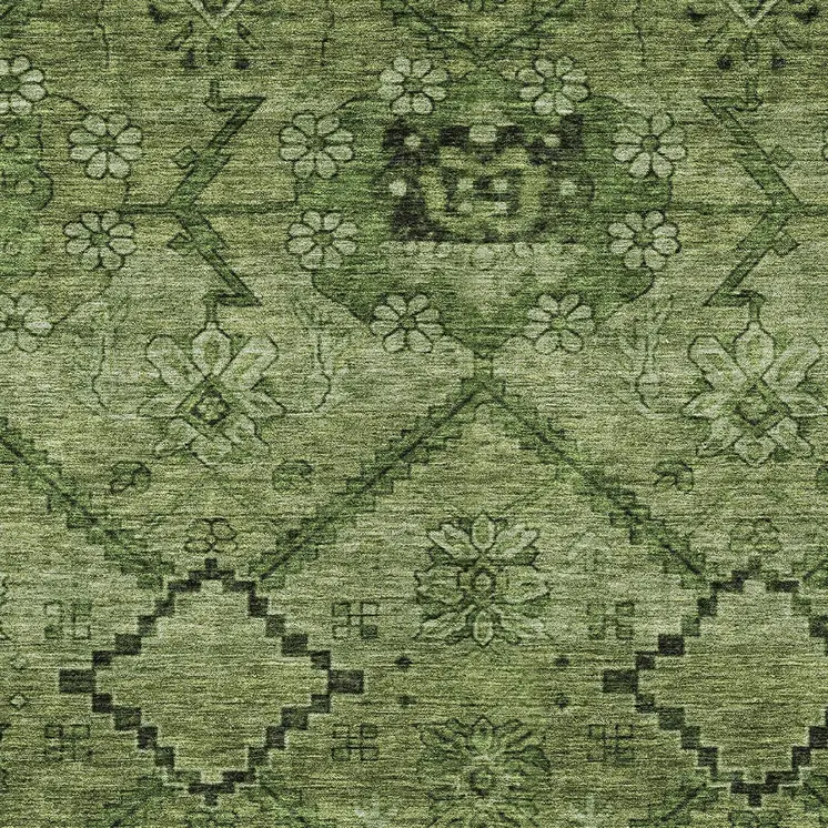 5' X 8' Olive Green Fern Green And Artichoke Green Floral Washable Indoor Outdoor Area Rug