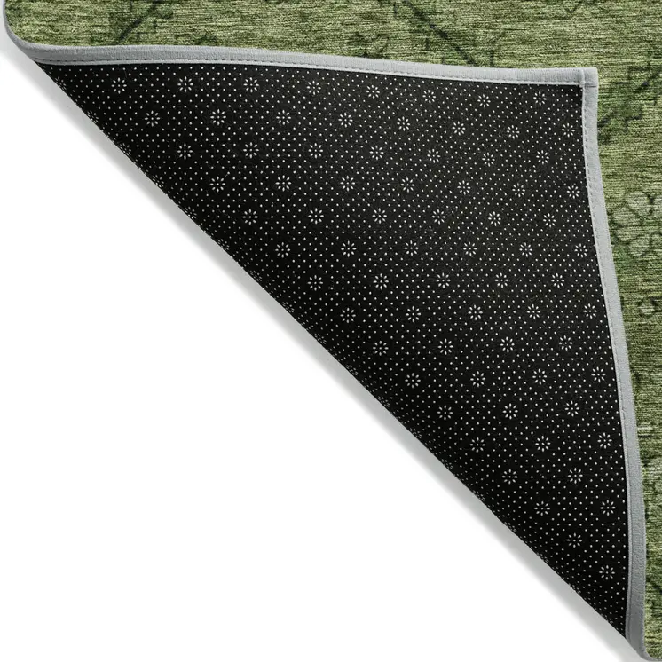 9' X 12' Olive Green Fern Green And Artichoke Green Floral Washable Indoor Outdoor Area Rug