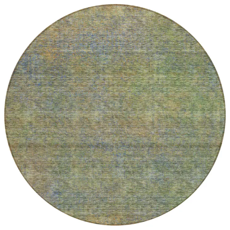 8' Green Gold And Charcoal Round Abstract Washable Indoor Outdoor Area Rug