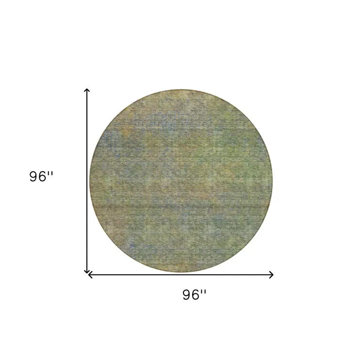 8' Green Gold And Charcoal Round Abstract Washable Indoor Outdoor Area Rug