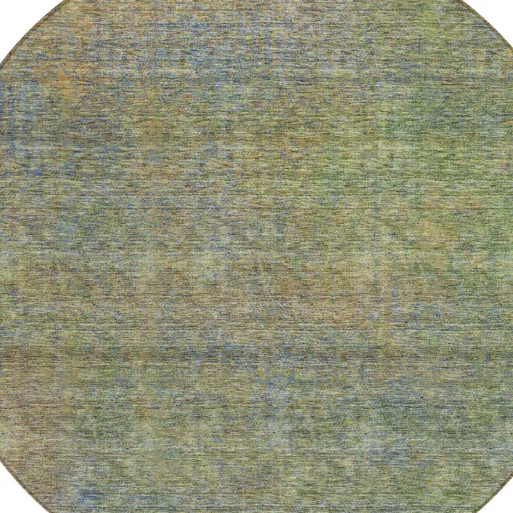 8' Green Gold And Charcoal Round Abstract Washable Indoor Outdoor Area Rug