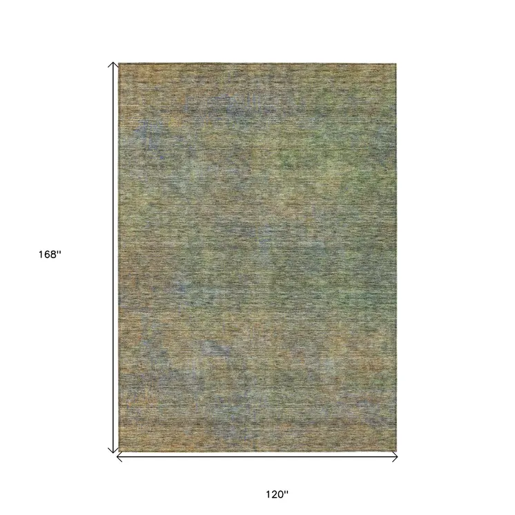 10' X 14' Green Gold And Charcoal Abstract Washable Indoor Outdoor Area Rug