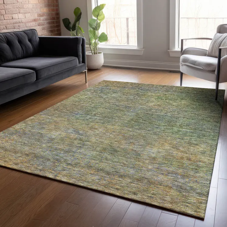 10' X 14' Green Gold And Charcoal Abstract Washable Indoor Outdoor Area Rug