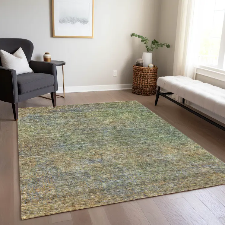 10' X 14' Green Gold And Charcoal Abstract Washable Indoor Outdoor Area Rug