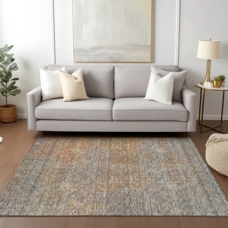 3' X 5' Gray Charcoal And Orange Abstract Washable Indoor Outdoor Area Rug