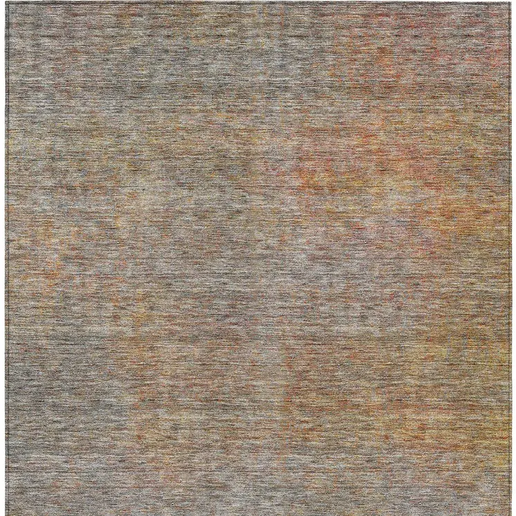 8' X 10' Gray Charcoal And Orange Abstract Washable Indoor Outdoor Area Rug