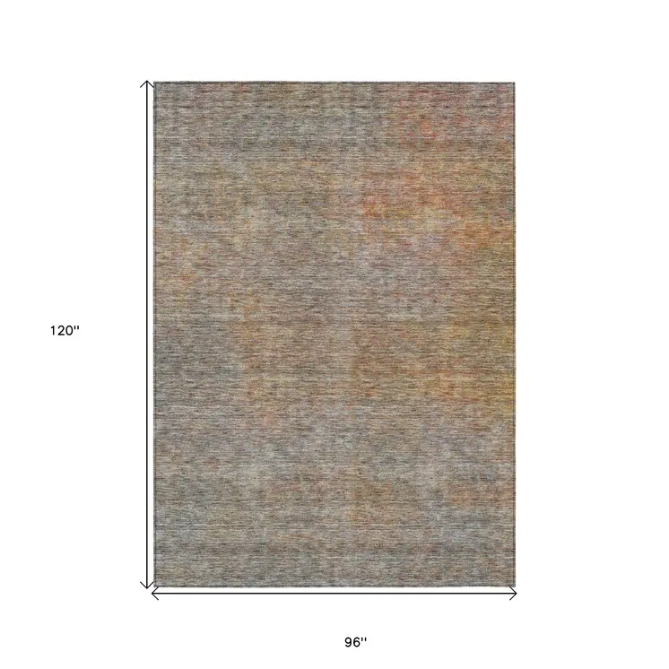 8' X 10' Gray Charcoal And Orange Abstract Washable Indoor Outdoor Area Rug