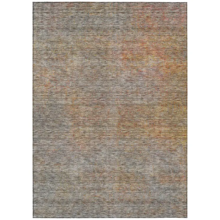 8' X 10' Gray Charcoal And Orange Abstract Washable Indoor Outdoor Area Rug
