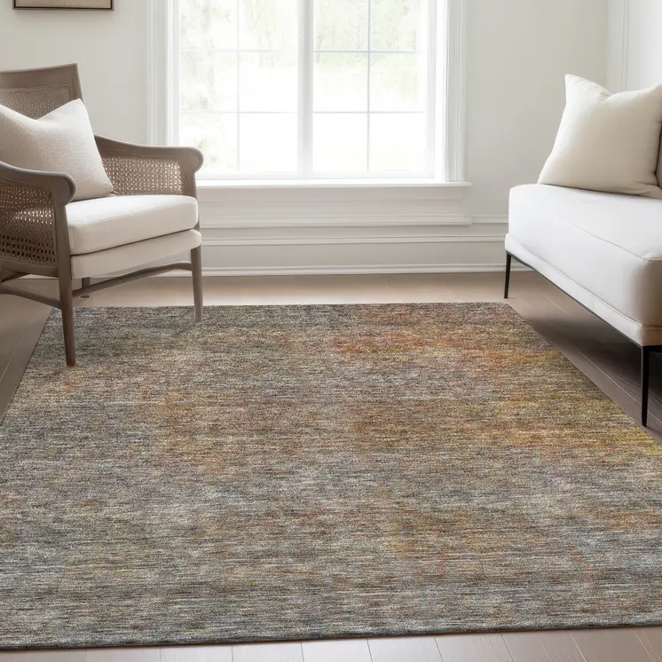 8' X 10' Gray Charcoal And Orange Abstract Washable Indoor Outdoor Area Rug