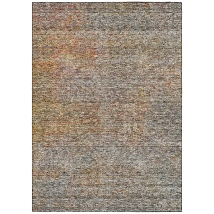 9' X 12' Gray Charcoal And Orange Abstract Washable Indoor Outdoor Area Rug
