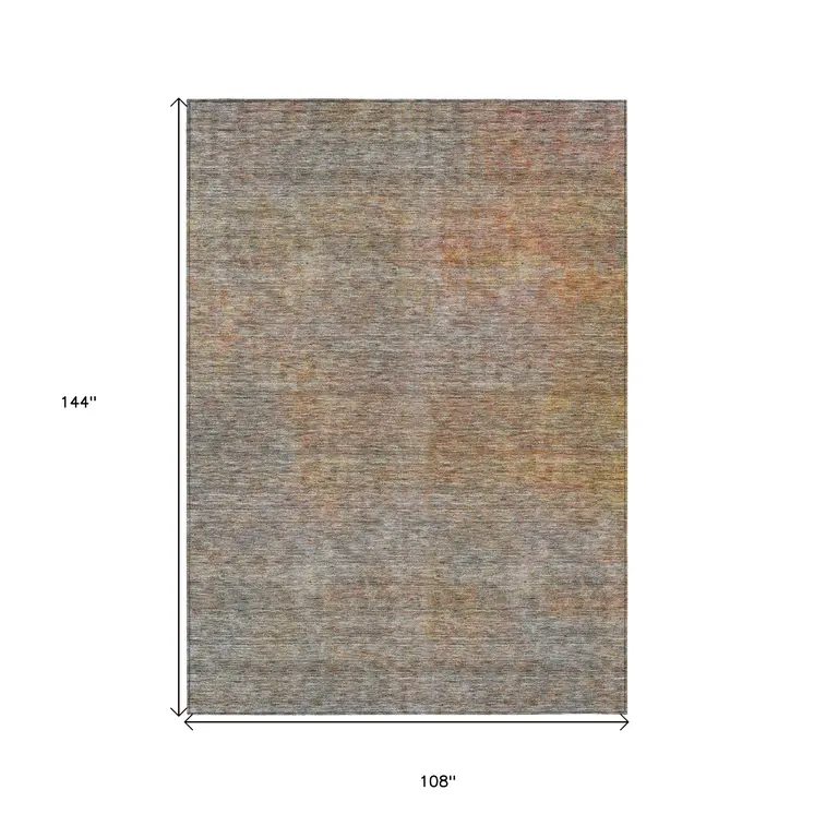 9' X 12' Gray Charcoal And Orange Abstract Washable Indoor Outdoor Area Rug