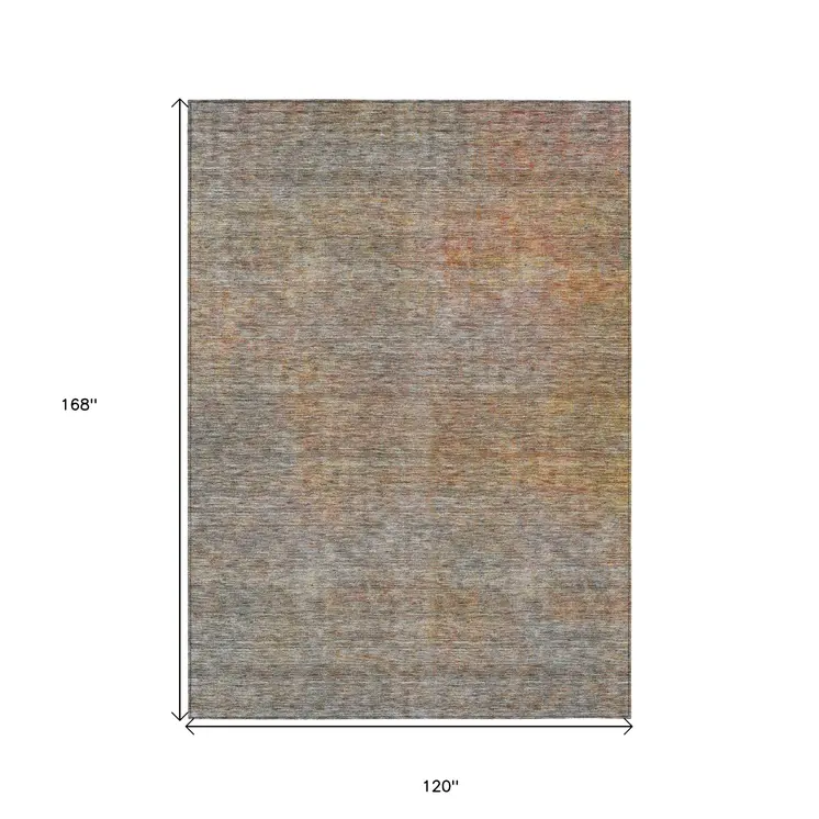 10' X 14' Gray Charcoal And Orange Abstract Washable Indoor Outdoor Area Rug