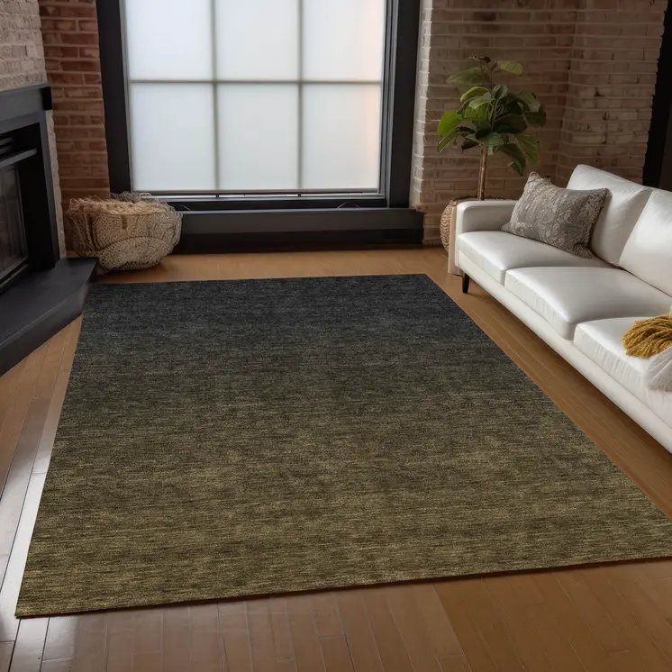 9' X 12' Gray And Brown Abstract Washable Indoor Outdoor Area Rug