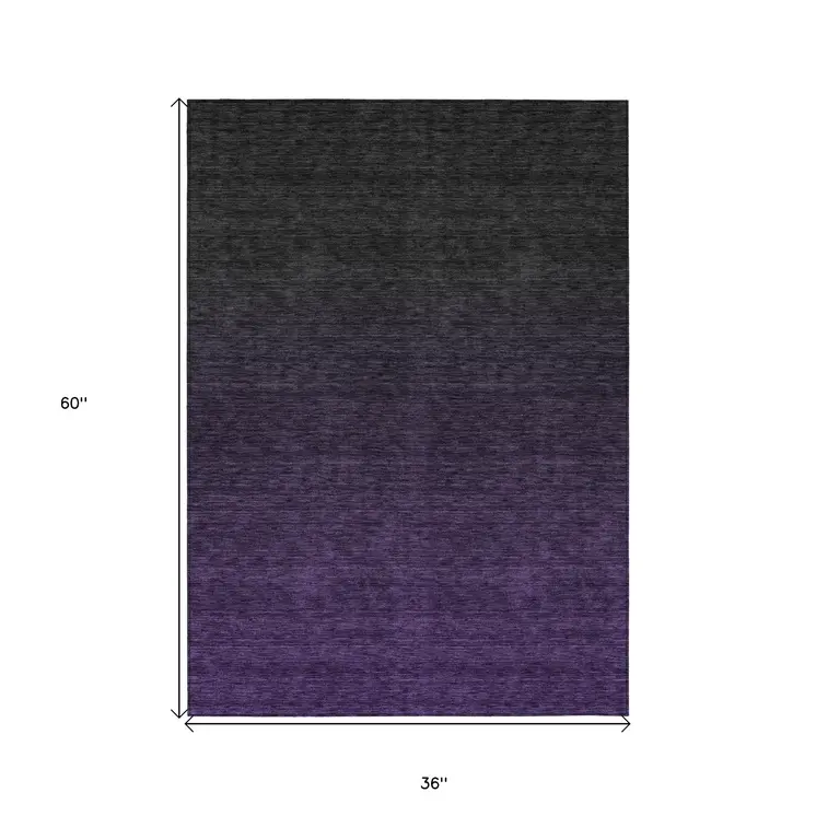 3' X 5' Eggplant Purple And Charcoal Abstract Washable Indoor Outdoor Area Rug