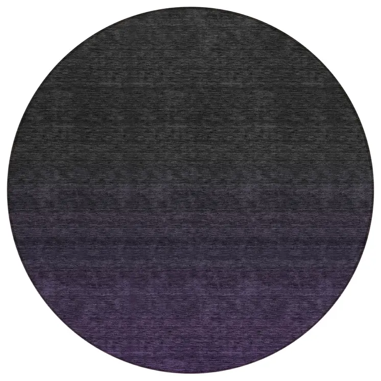 8' Eggplant Purple And Charcoal Round Abstract Washable Indoor Outdoor Area Rug