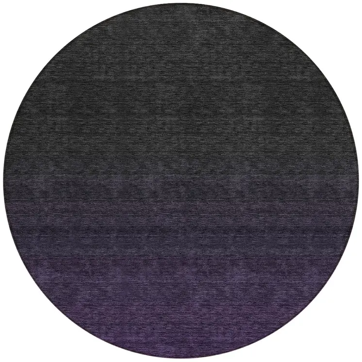 8' Eggplant Purple And Charcoal Round Abstract Washable Indoor Outdoor Area Rug