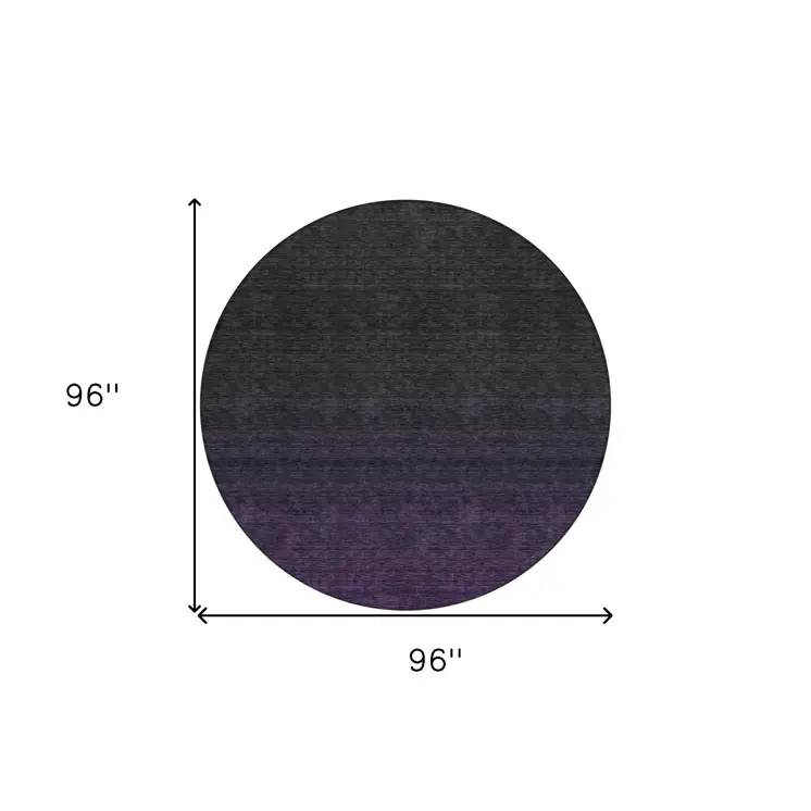 8' Eggplant Purple And Charcoal Round Abstract Washable Indoor Outdoor Area Rug