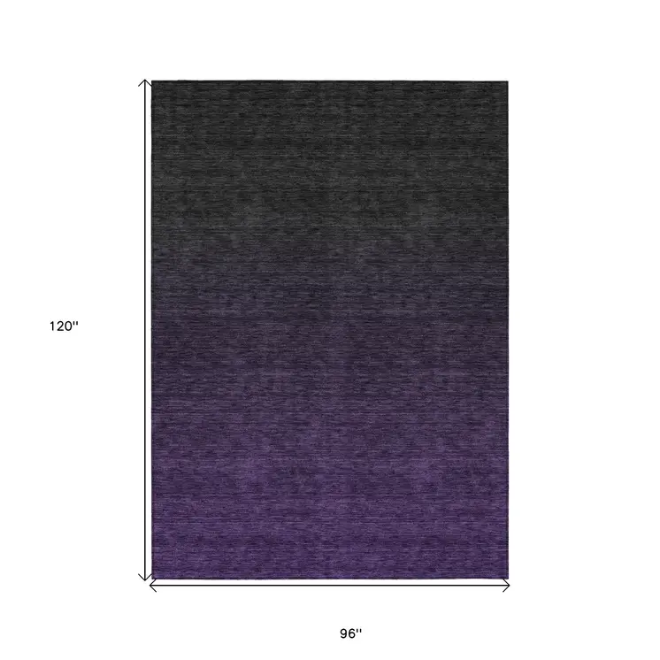 8' X 10' Eggplant Purple And Charcoal Abstract Washable Indoor Outdoor Area Rug