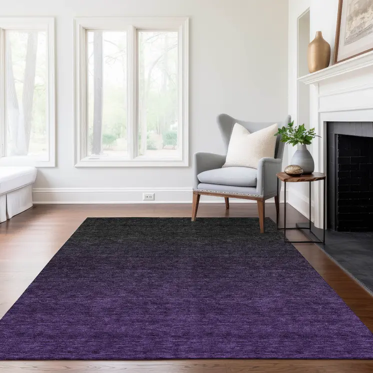 8' X 10' Eggplant Purple And Charcoal Abstract Washable Indoor Outdoor Area Rug