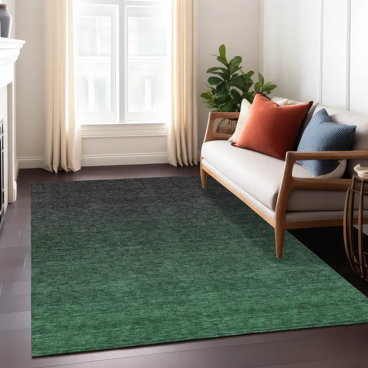 5' X 8' Emerald And Charcoal Abstract Washable Indoor Outdoor Area Rug